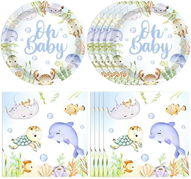 Main image of 40pcs Under the Sea Sea Animal Theme Tableware Set, Plates and Napkins for Baby Shower Birthday Party Ocean Decorations