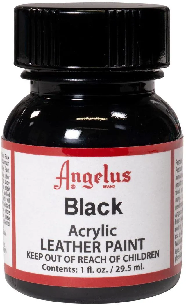 Main image of Angelus Acrylic Leather Paint 1 Fl Oz Black - Professional Flexible Crack Scratch Peel Resistant for Shoes Sneakers Canvas Furniture and Leather Projects