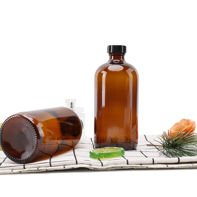Alt view image 3 of 7 - 2pcs 16oz Amber Glass Boston Round Bottles with Air Tight Seal Phenolic Poly Cone Caps for Secondary Fermentation, Storing Condiment, Homemade Essential Oils, Plant, Kitc