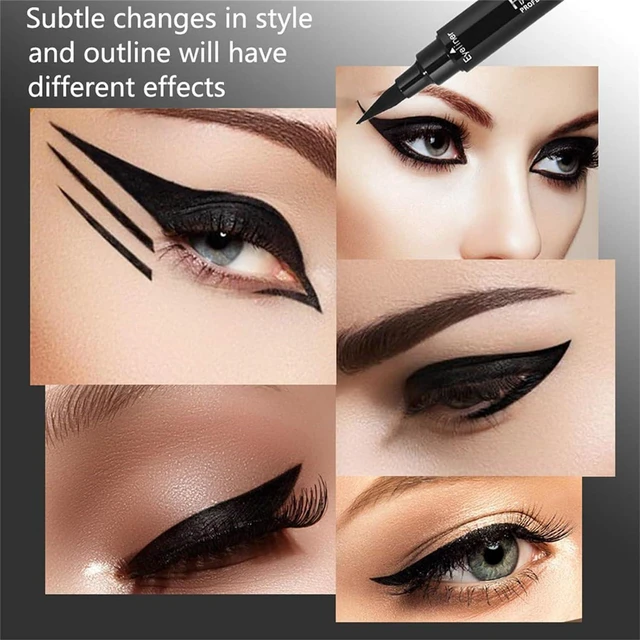 Alt view image 3 of 7 - 5Pcs Double-Headed Liquid Eyeliner Stamp Pencil Set, Winged Black Tattoo Eyeliner Pen, Heart/Flower/Star/Butterfly/Cone Shapes