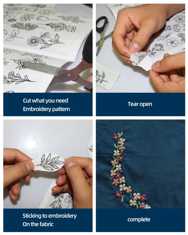 Alt view image 5 of 6 - 102pcs Water Soluble Hand Sewing Stabilizers, Embroidery Stick and Stitch Wash Away Paper, Flower Patterns, Letter & Flower, for Beginners