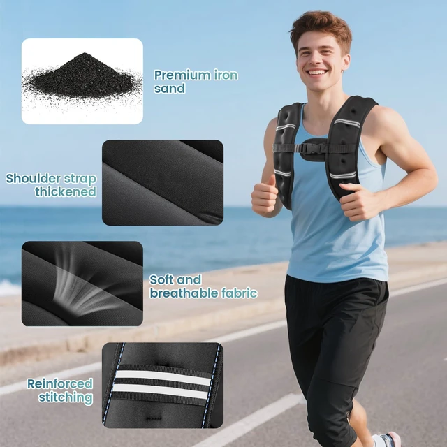 Alt view image 2 of 6 - Weighted Vest 8lb/12lb/16lb/20lb/25lb/30lb with Two Adjustment Straps and Reflective Stripe for Men Women Strength Training Running Jogging Walking
