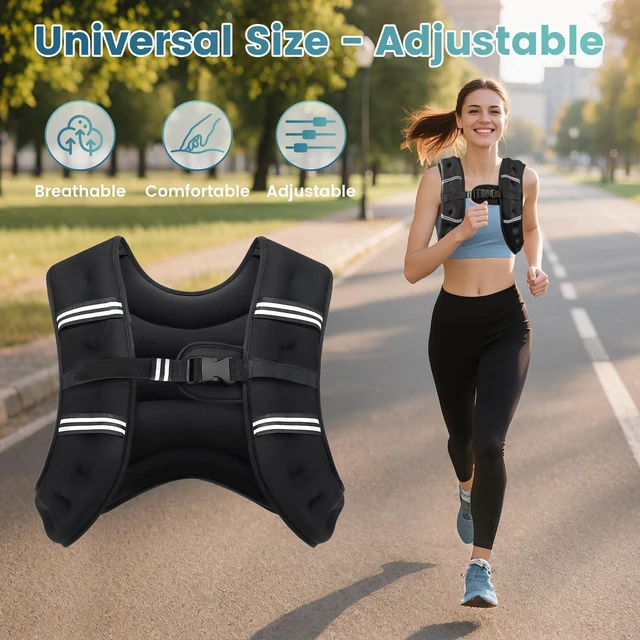 Alt view image 5 of 6 - Weighted Vest 8lb/12lb/16lb/20lb/25lb/30lb with Two Adjustment Straps and Reflective Stripe for Men Women Strength Training Running Jogging Walking