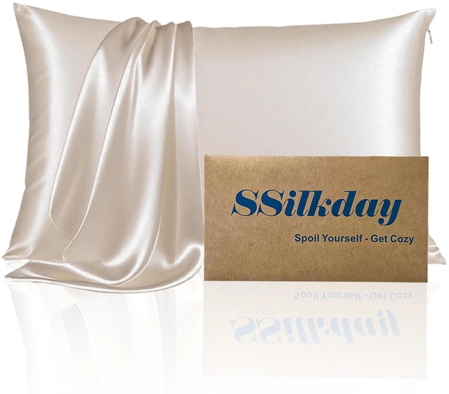 Main image of Mulberry Silk Pillow Case with Zipper, Ultra Smooth Soft Breathable Cooling, Standard Size, Beige, 1 Pack, for Hair and Skin, Gift for Women