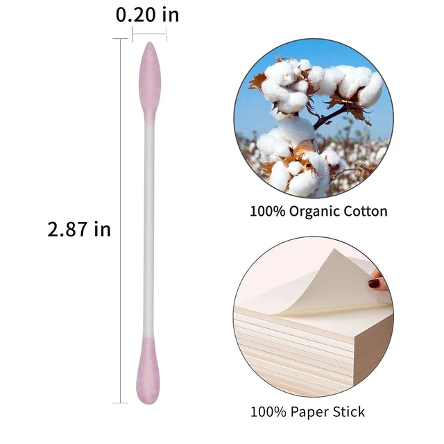Alt view image 4 of 7 - Pink Organic Cotton Swabs 200 Count, Precision Pointed & Round, Double Side, Paper Stick, Lint-Free, Cruelty-Free