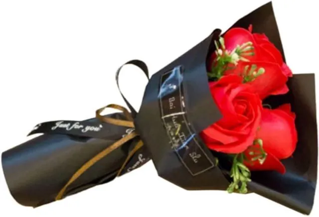 Main image of Red 3 Heads Artificial Rose Bouquet Soap Flower Petals Valentine Day Birthday Gift for Women, Girlfriend, Best Friend, Daughter, Son, Husband
