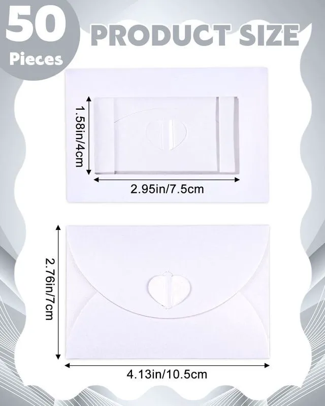 Alt view image 5 of 7 - EORTA 50Pcs Mini Envelopes with View Window, Kraft Paper Card Holders with Heart Clasp Closure, 4.13x2.76in, White