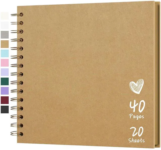 Main image of Scrapbook Photo Album 8"x8" 20 Sheets 40 Pages Hardcover Kraft Paper Khaki