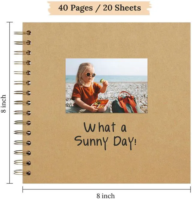 Alt view image 6 of 6 - Scrapbook Photo Album 8"x8" 20 Sheets 40 Pages Hardcover Kraft Paper Khaki