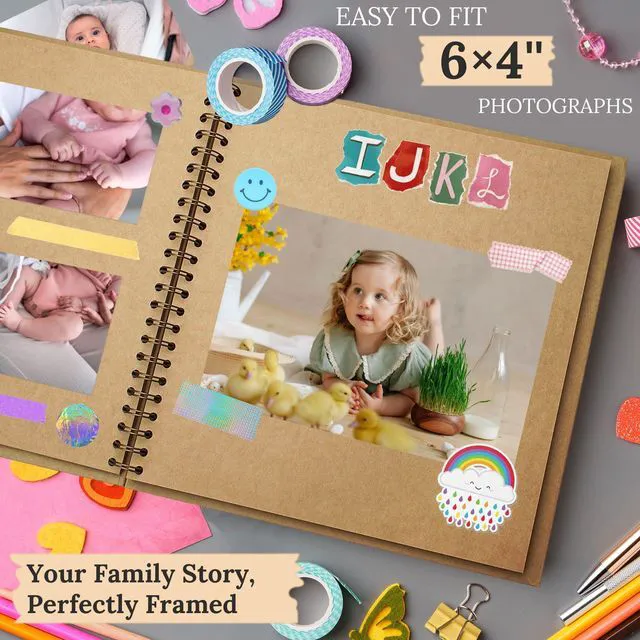 Alt view image 5 of 6 - Scrapbook Photo Album 8"x8" 20 Sheets 40 Pages Hardcover Kraft Paper Khaki