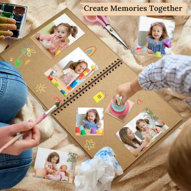 Alt view image 2 of 6 - Scrapbook Photo Album 8"x8" 20 Sheets 40 Pages Hardcover Kraft Paper Khaki