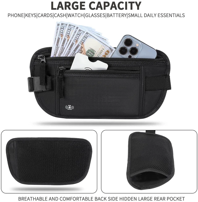 Alt view image 4 of 6 - RFID Blocking Money Belt Passport Holder for Travel, Hidden (Black)