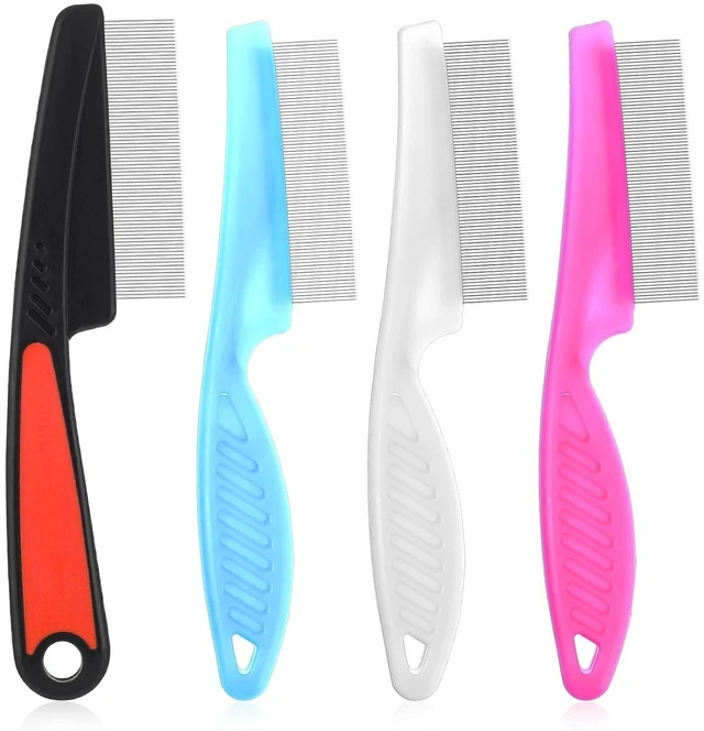 Main image of Yolev 4 Pcs Stainless Steel Fine Tooth Dandruff Comb for Lice, Thick, Dry, Curly Hair - Adult Unisex - Pink, Blue, White, Black