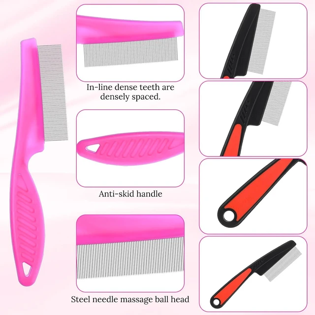 Alt view image 7 of 7 - Yolev 4 Pcs Stainless Steel Fine Tooth Dandruff Comb for Lice, Thick, Dry, Curly Hair - Adult Unisex - Pink, Blue, White, Black