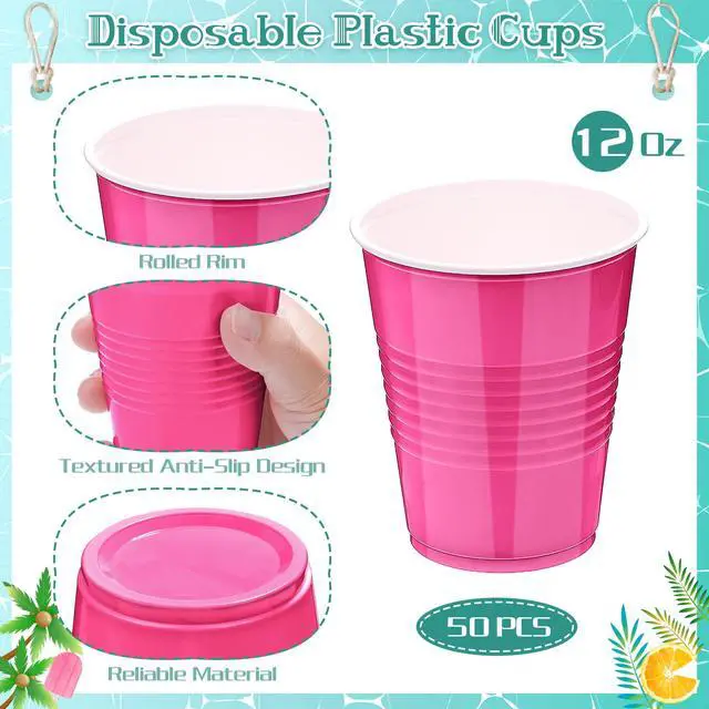 Alt view image 3 of 6 - Kochorie 50 Pack Hot Pink Disposable Plastic Cups 12-Ounce Drinking Cups for Wedding Birthday Graduation Christmas Parties, Picnics Events