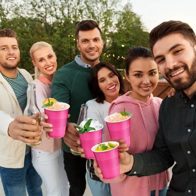 Alt view image 6 of 6 - Kochorie 50 Pack Hot Pink Disposable Plastic Cups 12-Ounce Drinking Cups for Wedding Birthday Graduation Christmas Parties, Picnics Events