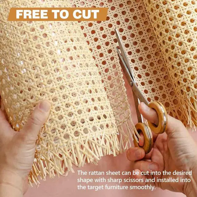 Alt view image 4 of 6 - 14" Width x 3.3 Feet Cane Rattan Webbing Roll, Natural Pre-Woven Open Mesh Cane Webbing for Furniture, Chair, Cabinet, Ceiling, Bed Door