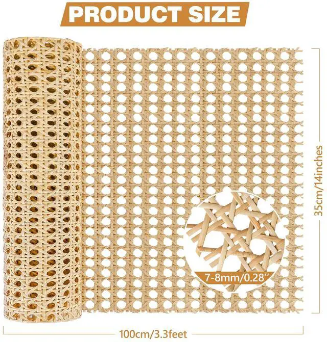 Alt view image 2 of 6 - 14" Width x 3.3 Feet Cane Rattan Webbing Roll, Natural Pre-Woven Open Mesh Cane Webbing for Furniture, Chair, Cabinet, Ceiling, Bed Door