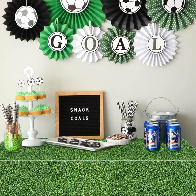 Alt view image 4 of 7 - 4Pcs Green Grass Field Rectangular Tablecloths, 86.6"x51.2", for Jungle Woodland Golf Soccer Football Sports Party
