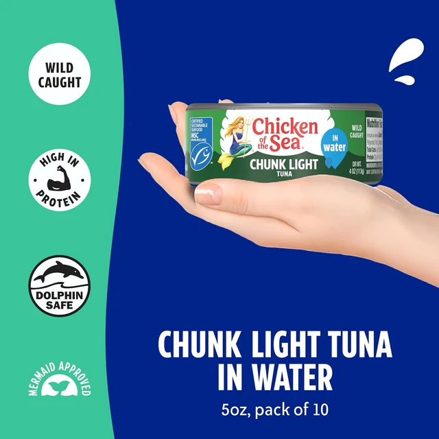 Alt view image 2 of 6 - Chicken of the Sea Wild Caught Chunk Light Tuna in Water, 5oz Cans, 10-Count