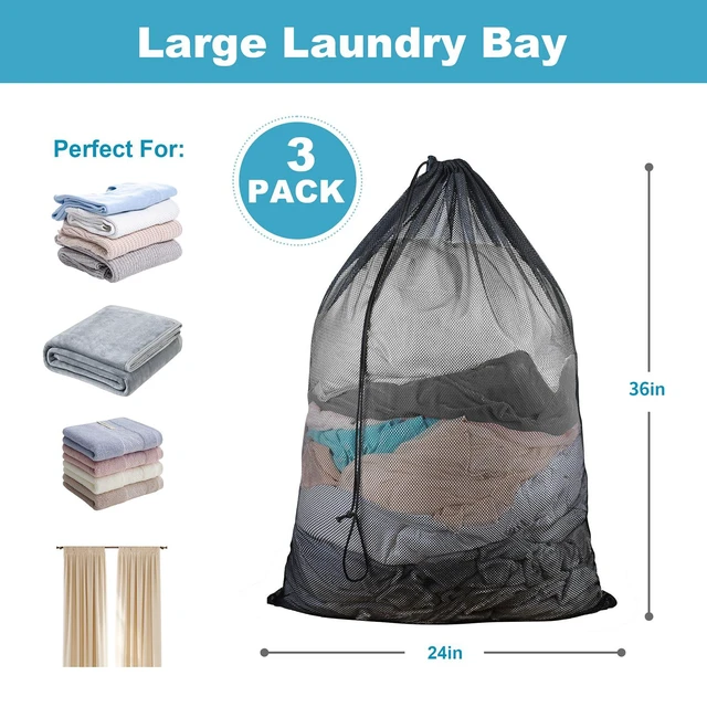 Alt view image 2 of 7 - 3 Pack Large Mesh Laundry Bag 24x36Inch with Drawstring Closure Delicates Bag for Washing Machine Black