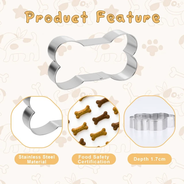 Alt view image 5 of 7 - 6-Piece Stainless Steel Dog Bone and Paw Print Cookie Cutter Set, 3 Sizes, Biscuit Mold for Theme Party Homemade Treats and Baking