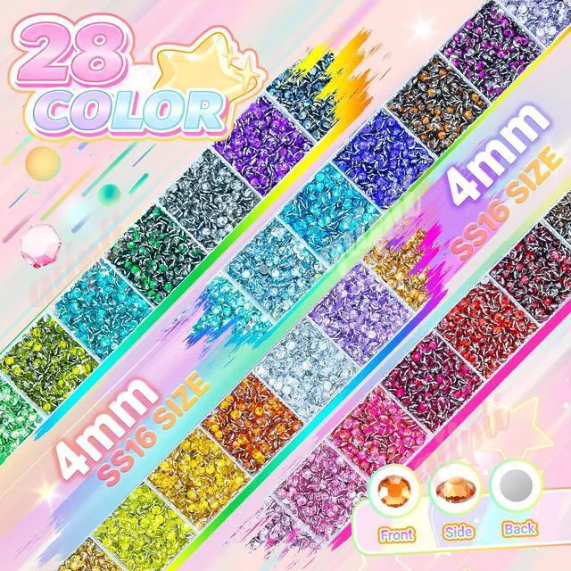 Alt view image 4 of 7 - Qiipii 28 Color 4mm Crystal Resin Rhinestones with B7000 Glue, SS16 Flatback Bedazzler Kit for Nails, Eyes, Face, Makeup, Tumblers, Bottles, Crafts