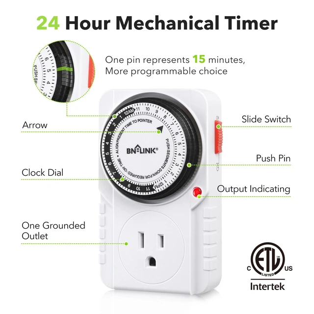 Alt view image 6 of 6 - BN-LINK 24-Hour Heavy Duty Mechanical Timer Outlet with Indicator Light, 3-Prong