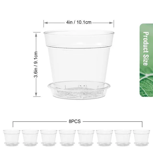 Alt view image 3 of 7 - WSMKSZ 4 Inch Clear Nursery Pots 8 Pack with Drainage Holes and Trays, Plastic Planters for Small Indoor Plants Flowers