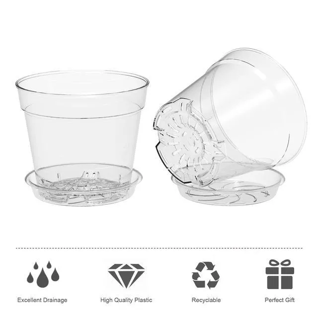 Alt view image 5 of 7 - WSMKSZ 4 Inch Clear Nursery Pots 8 Pack with Drainage Holes and Trays, Plastic Planters for Small Indoor Plants Flowers