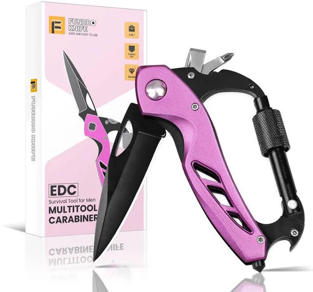 Main image of FUNBRO Multitool Carabiner, Pink, Bottle Opener and Screwdriver