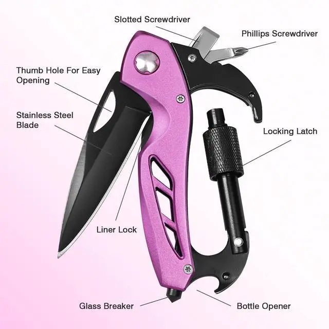 Alt view image 2 of 6 - FUNBRO Multitool Carabiner, Pink, Bottle Opener and Screwdriver