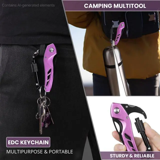 Alt view image 4 of 6 - FUNBRO Multitool Carabiner, Pink, Bottle Opener and Screwdriver