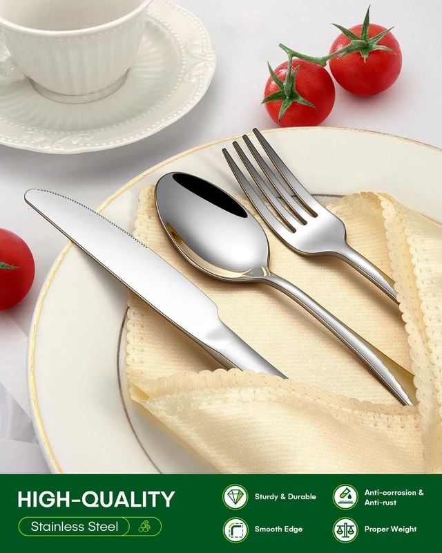 Alt view image 5 of 6 - PHILIPALA 20 Piece Stainless Steel Silverware Set for 4, Food Grade Novelty Cutlery with Knife Fork Spoon, Mirror Polished, Dishwasher Safe