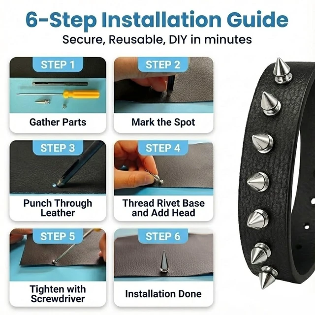 Alt view image 2 of 7 - Craluuur 455-Piece Studs and Spikes Kit Punk Metal for Clothing