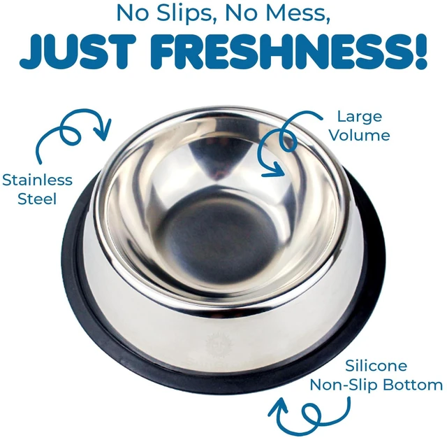 Alt view image 4 of 7 - SunGrow No Spill 64 Oz Jumbo Stainless Steel Feeding Bowl for Dogs and Cats, Anti-Skid Rubber Base, Rust Resistant