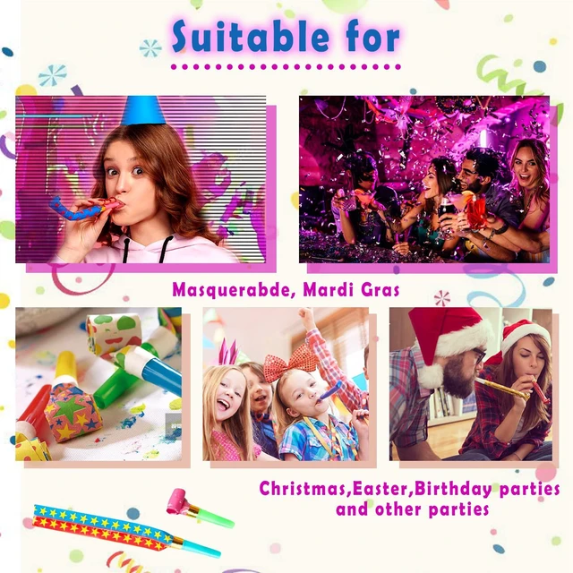Alt view image 2 of 7 - 25 PCS Party Blowers Blowouts Noisemakers Funny Blow Horns Colorful Birthday Whistles New Year Favors Noise Makers
