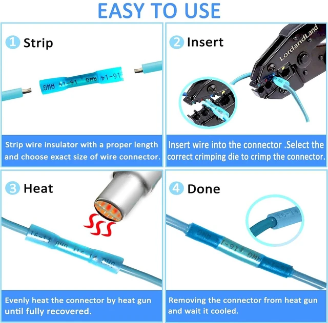 Alt view image 3 of 6 - 50 Pcs Heat Shrink Butt Connector Kit, Waterproof Insulated Marine Automotive Crimp Terminals Butt Splice for Motorcycle Truck Electrical