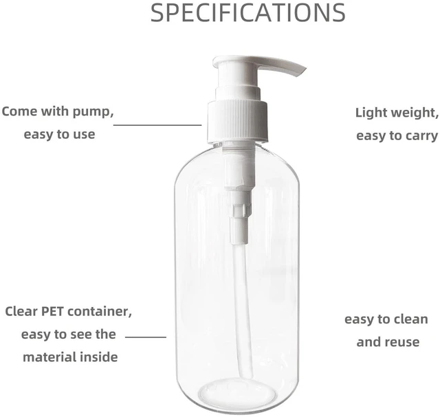Alt view image 3 of 7 - 2 Pack 8 oz Empty Plastic Bottles with Pump Dispenser, Clear/White, Refillable Containers for Body Wash, Moisturizer, Face Cream, Liquid Soap