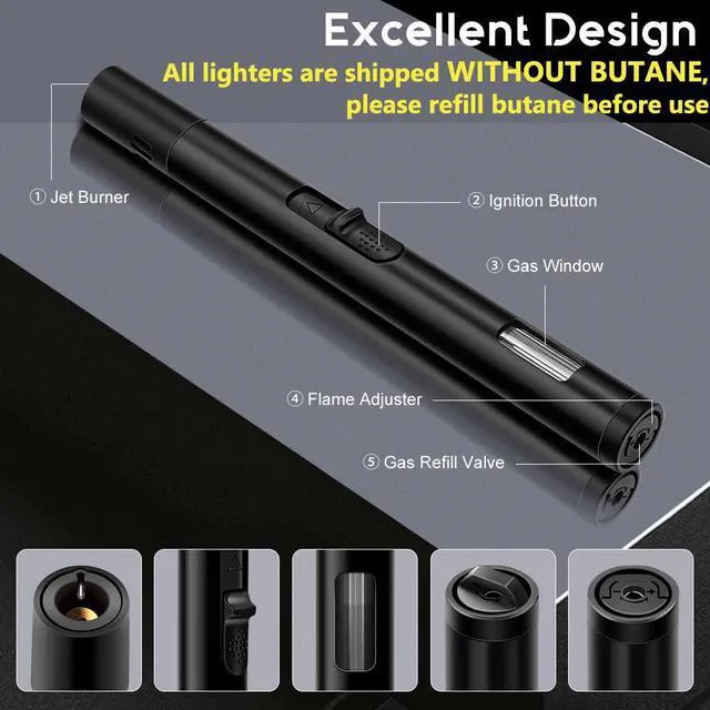 Alt view image 2 of 6 - LcFun 2 Pack Refillable Butane Torch Lighters with Visible Fuel Window, Windproof Adjustable Jet Flame for Candle, Grill, BBQ, Camping, Fireworks (Butane Not Included)