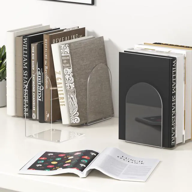 Alt view image 5 of 7 - Acrylic Bookends 4 Pieces, Clear Bookends for Shelves and Desktop Organizer, Home Office Supplies