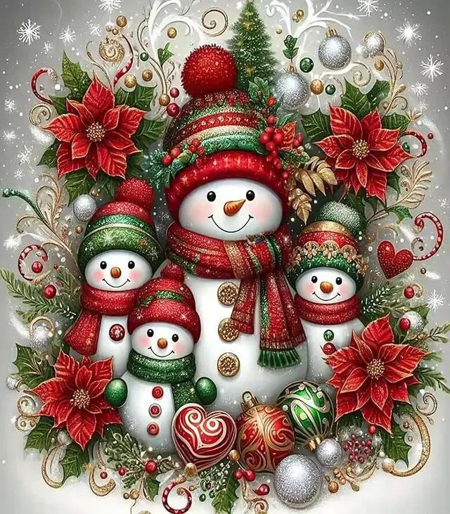 Main image of WEUOPG Christmas Diamond Painting Kits, Snowman Family Full Drill 5D Round Diamonds for Adults & Beginners Home Wall Decor (Snowmen-Red)