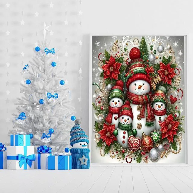 Alt view image 6 of 6 - WEUOPG Christmas Diamond Painting Kits, Snowman Family Full Drill 5D Round Diamonds for Adults & Beginners Home Wall Decor (Snowmen-Red)