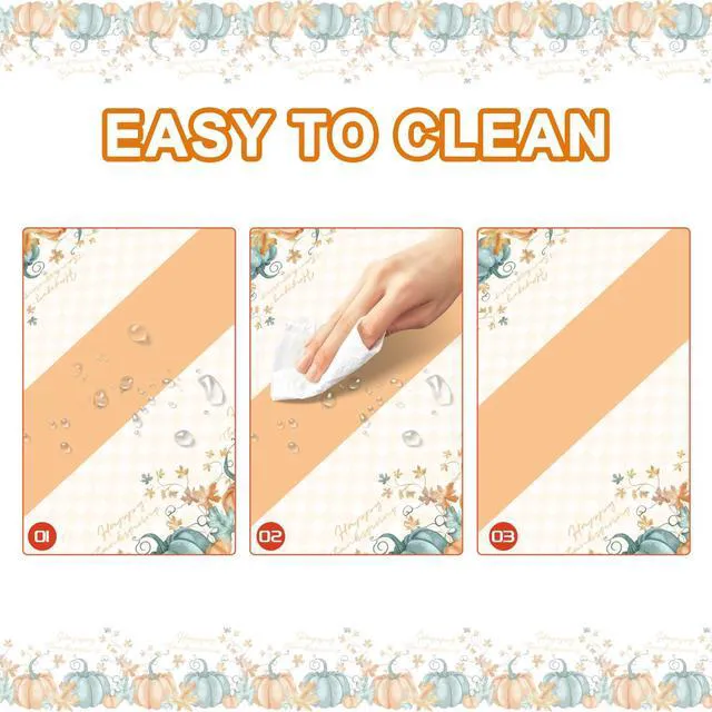 Alt view image 4 of 6 - Childom 2 PCS Thanksgiving Disposable Plastic Tablecloths 54 x 108 Inch Orange Pumpkin Maple Table Cover for Rectangle Home Parties Outdoor Picnic Baby Showering