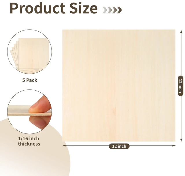 Alt view image 7 of 7 - Unfinished Basswood Blanks, Balsa Wood, Plywood Sheet, 12x12x1/16in, 5Pcs