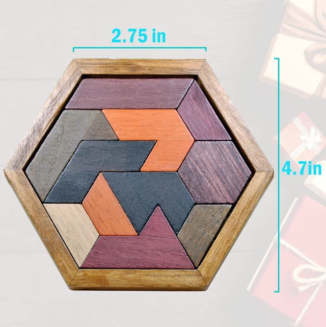Alt view image 2 of 6 - KINGOU Wooden Hexagon Tangram Brain Teaser Puzzle