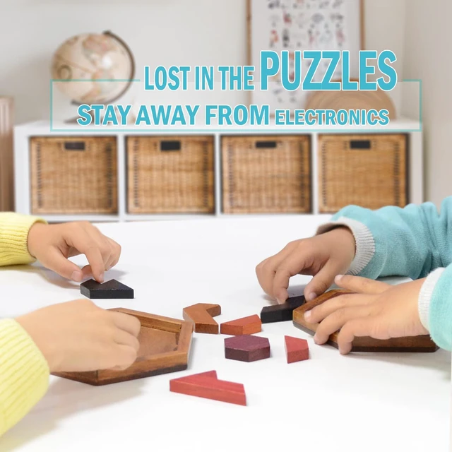 Alt view image 5 of 6 - KINGOU Wooden Hexagon Tangram Brain Teaser Puzzle