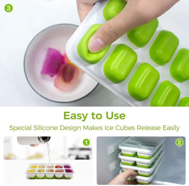 Alt view image 4 of 6 - DOQAUS Silicone Ice Cube Trays with Lids, 4 Pack for Freezer