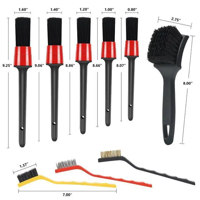 Alt view image 3 of 7 - 9pcs Detailing Brush Set with Interior Cleaning Brush, Steel Wire & Tire Brush