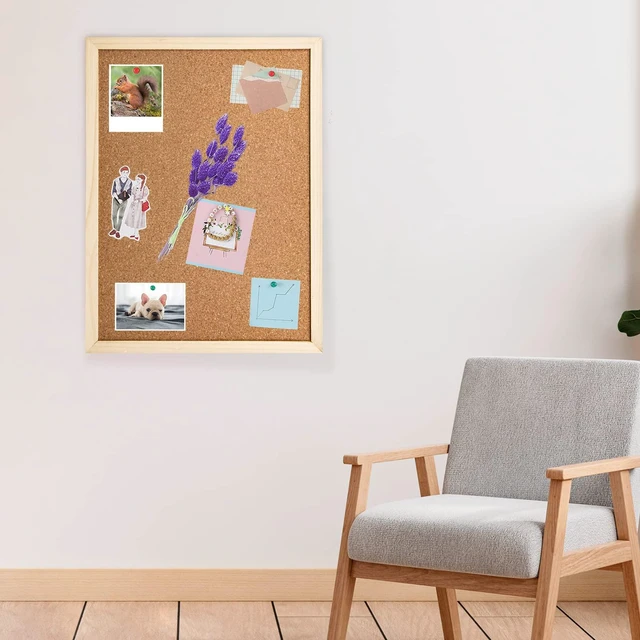 Alt view image 3 of 7 - 2-Pack Cork Bulletin Board, 15.7"x11.81" with Oak Wood Finish Frame, for Wall Office Home School, Pins, Eye Bolts, Gaskets, Screws